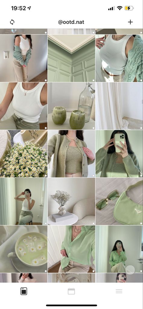 Sage Instagram Feed, Green Ig Aesthetic, Green Instagram Feed Ideas, Sage Green Instagram Feed, Pink And Green Instagram Feed, Tiktok Feed Aesthetic, Green Ig Feed, Green Aesthetic Instagram Feed, Aesthetic Instagram Feed Ideas Colorful