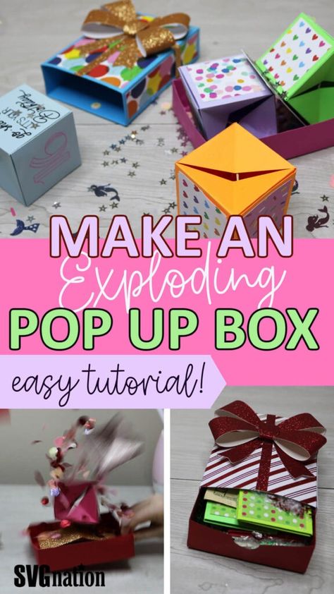 Exploding Box Template, Money Box Diy, Diy Surprise Box, Diy Exploding Box, Explosion Box Tutorial, Cube Template, Exploding Gift Box, Box Cards Tutorial, Template Craft