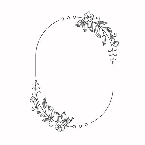 Floral Wreath Doodle, Floral Circle Frame Design, Flower Wreath Drawing, Square Border Png, Circle With Flowers, Floral Wreath Drawing, Round Floral Design, Gift Calligraphy, Crown Frames