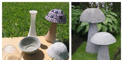 How To Make Concrete Mushrooms – DIY Tutorials Cement Art Diy, Concrete Mushrooms, Mushrooms Diy, Diy Mushrooms, Gnome Tree, Reading Garden, Mushroom Magic, Terra Cotta Clay Pots, Tabletop Water Fountain