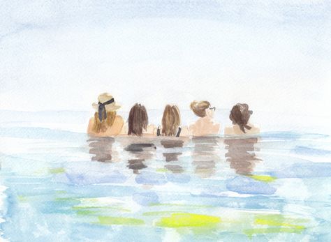 Friend Watercolor Painting, Watercolor Friendship, Friends Watercolor, Watercolor Friends, Watercolor People Simple, Watercolor People, Watercolor Art Landscape, Art Friend, Beach Watercolor