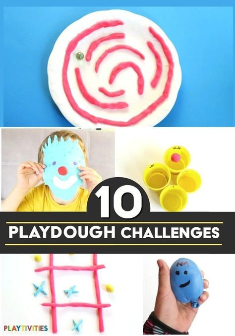 PLAYDOUGH CHALLENGES FOR KIDS WITH GAMES AND DIY TOYS  We came up with super duper fun playdough challenges for kids. They are simple (well, maybe not that simple), but definitely entertaining and will keep your kids busy for a quite a while.  #PlaydoughChallengesForKids  #IdeasForKids  #FamilyGames  #FunForKids  #ActivitiesForKids  #KidsActivitiesIdeas  #FunStuffForKids  #KeepKidsBusyIdeas  #CreativityForKids Playdough Stem Activities, Playdough Games, Cool Doodle Ideas, Challenges For Kids, Kids Play Dough, Game Challenges, Elementary Pe, Playdough Activities, Fun Indoor Activities