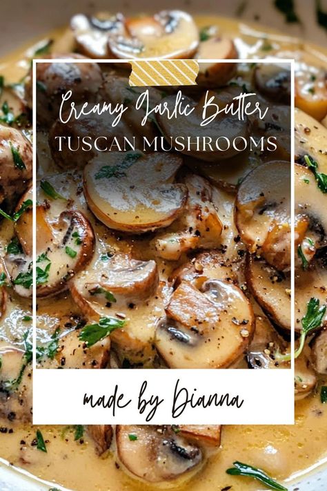 Need a quick and mouthwatering dish? These Creamy Garlic Butter Tuscan Mushrooms are easy to make and full of flavor. With the perfect balance of creamy, buttery richness and savory garlic, they’re sure to impress! Best Mushroom Recipes Dinners, Mushroom Dishes Recipes, Mushroom Meat Recipes, White Mushroom Recipes, Cremini Mushroom Recipes, Mushroom Dinners, Tuscan Mushrooms, Mushroom Dinner Recipes, Classic Dinners