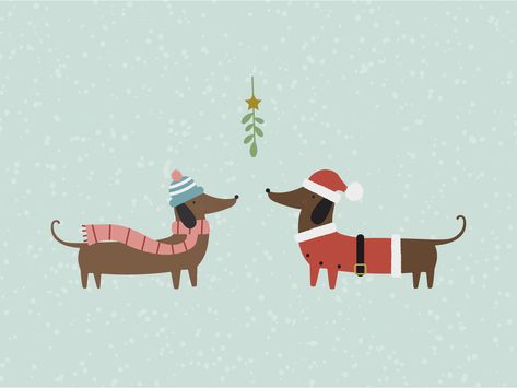 Christmas Dog Illustration, Arte Dachshund, Cute Christmas Dog, Dachshund Illustration, Christmas Card Illustration, Dachshund Art, Christmas Dogs, Christmas Card Art, Dachshund Gifts