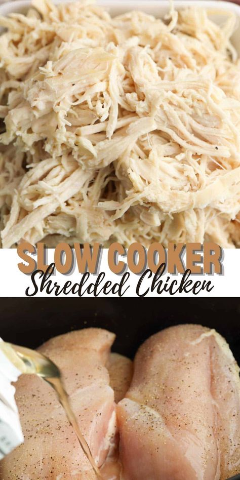 Cheesy Shredded Chicken Crockpot, Best Shredded Chicken Crockpot, Plain Shredded Chicken Crockpot, Shredded Chicken Crock Pot Recipes, Shredded Chicken Breast Recipes, Quick Slow Cooker Meals, Crockpot Shredded Chicken, Shredded Chicken Crockpot, Slow Cooker Shredded Chicken