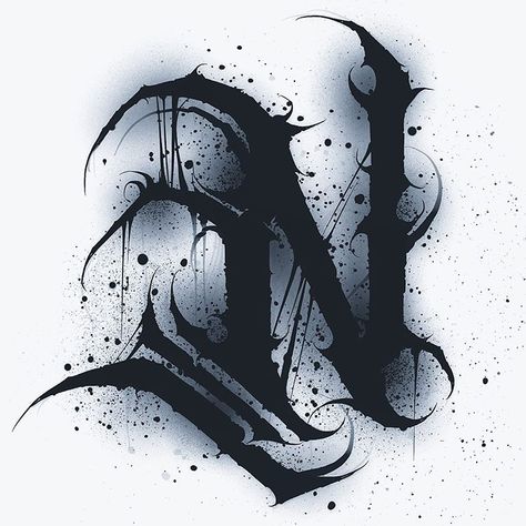 N Calligraphy, Dark Inspiration, Tattoo Lettering Alphabet, Tattoo Fonts Alphabet, Pola Tato, Lettering Styles Alphabet, Tattoo Lettering Design, Gothic Lettering, Chicano Lettering