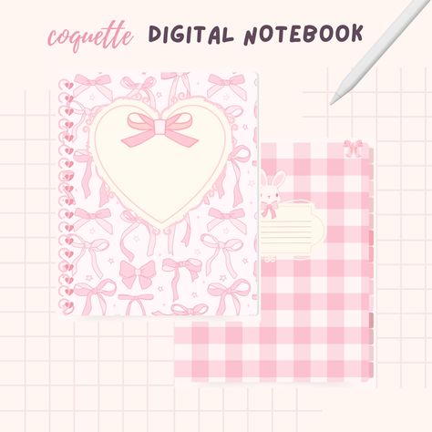 Indulge in the allure and charm of our Coquette-themed Digital Notebook! Perfectly capturing the essence of elegance and whimsy, this digital notebook offers a delightful blend of sophistication and playfulness. Features: 🌸 Beautiful Coquette Design: Each page of this digital notebook is adorned with unique coquette-inspired illustrations, adding a touch of romance and grace to your digital note-taking experience. 🌸 Organized and Functional: With multiple sections and customizable tabs, you ca Coquette Notebook Design, Notebook Png Aesthetic, Coquette Notebook Cover, Coquette School Supplies, Pink Notebook Cover, Coquette Planner, Cute Composition Notebooks, Notebook Design Ideas, Coquette Notebook