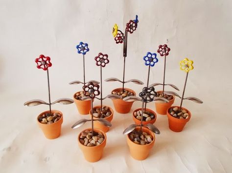 Bucket of Bolts: Faucet Flowers Faucet Flowers, Garden Art, Faucet, Planter Pots, Birthday Party, Birthday, Flowers, Art