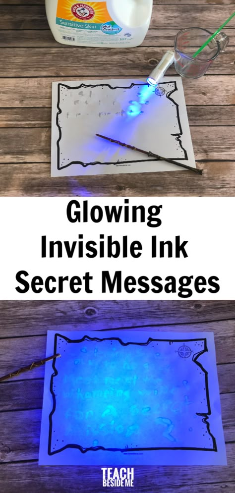 Glowing Invisible Ink Secret Messages - Teach Beside Me Harry Potter Experiments, Harry Potter Stem Activities, Harry Potter Science Experiments, Harry Potter Classroom Activities, Harry Potter Camp Ideas, Wizard Activities For Kids, Invisible Ink For Kids, Wizard Crafts For Kids, Harry Potter Games For Kids