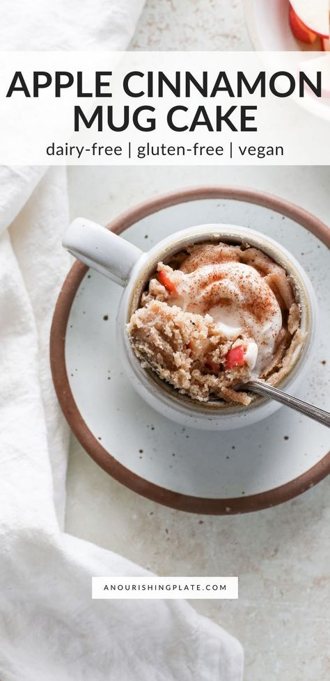 Apple Sauce Mug Cake, Gluten Free Dairy Free Mug Cake, Apple Mug Cake, Gluten Free Dairy Free Snacks, Wheat Free Baking, Dairy Free Deserts, Cinnamon Mug Cake, Gluten Free Mug Cake, Gf Cake