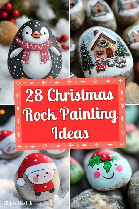 28 DIY Christmas Rock Painting Ideas to Spread Holiday Joy 🎄 Easy Paint Rocks Ideas, Santa Painted Rocks Ideas, Christmas Pebbles Rock Art, Painted Rock Christmas Tree, Rock Coloring Ideas, Pet Rock Painting Ideas, Stone Painting Christmas Pebble Art, Christmas Stone Art, Rock Art Christmas