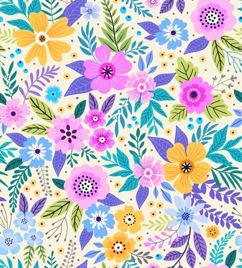 Vintage Floral Backgrounds, Small Yellow Flowers, Seamless Floral Pattern, Flower Pattern Design, Small White Flowers, Pink And Blue Flowers, Vintage Floral Pattern, Hand Drawn Flowers, Wallpaper Decor