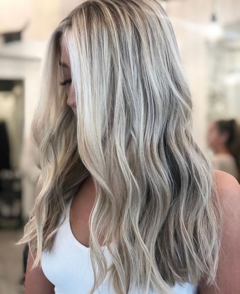 Icy Blonde With Brown Underneath, Peekaboo Lowlights For Blonde Hair, Icy Blonde On Dark Hair, Ash Blonde With Dark Lowlights, Platinum Ash Blonde, Darken Hair, Ash Blonde Hair Balayage, Air Touch, Fall Blonde Hair