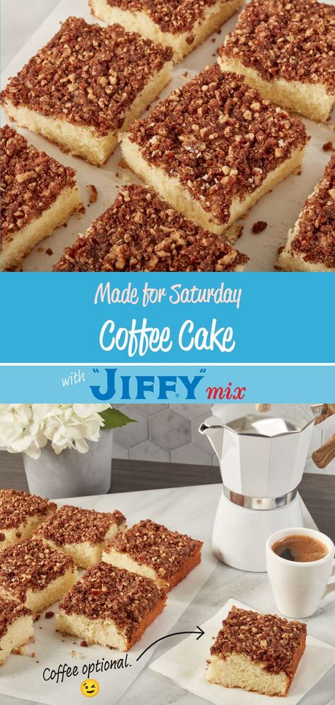 Wake up with the smell of cinnamon & sugar. Coffee optional ☕

Coffee Cake made with "JIFFY" Golden Yellow Cake Mix. Jiffy Coffee Cake Recipe, Jiffy Mix Coffee Cake Recipe, Jiffy Baking Mix Recipes, Yellow Cake Mix Desserts, Cake Mix Coffee Cake, Jiffy Mix Recipes, Jiffy Recipes, Yellow Cake Mix Recipes, Baking Mix Recipes