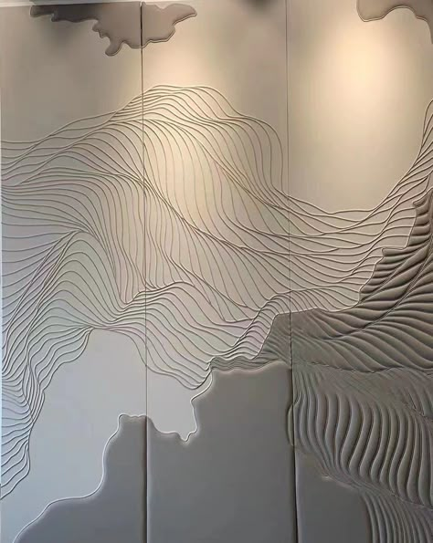 Modern Wall Cladding, Fabric Panelling, Wallpaper Leather, Leather Wall Art, Fabric Wall Panels, Leather Panelling, Wavy Wall, Wall Partition Design, Feature Wall Design