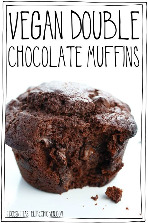 These vegan double chocolate muffins require just 1 bowl, 10 ingredients, and only 30 minutes to make! So easy with no weird or hard to find ingredients. Moist, chocolatey, and perfect for breakfast or a snack. #itdoesnttastelikechicken #veganrecipes #chocolate Vegan Double Chocolate Muffins, Vegan Chocolate Muffins, Sweet Carrots, Double Chocolate Muffins, Chocolate Muffin, Carrot Muffins, Fingerfood Party, Vegan Muffins, Vegan Cakes