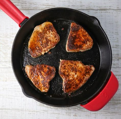 Blackened Tuna Steaks - Tastefulventure Bluefin Tuna Recipe Grilled, Cast Iron Tuna Steak Recipes, Blackened Tuna Steak Recipes, Blackened Ahi Tuna Steak Recipe, Blackfin Tuna Recipe, Black Fin Tuna Recipes, Tuna Steak Recipes Skillet, How To Cook Tuna Steak On Stove, Tuna Steaks Cast Iron Skillet