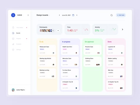 Task Tracker Web App by Dmitry Lauretsky for Ronas IT | UI/UX Team on Dribbble To Do List Website Design, Todo List App, Dashboard Design Template, Web App Ui Design, Desain Ux, Task Management App, To Do App, Task Tracker, Ux Kits