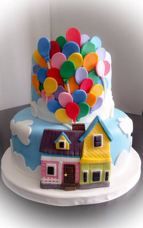 Up Cake - Disney / Pixar by allthatfrost.com Up Birthday Cake Pixar, Up Themed Birthday Party Pixar Cake, Up Bday Theme, Pixar Up Cake, Disney Up Birthday Cake, Simple Disney Cake, Up Cake Disney, Pixar Party Ideas, Disney Cake Ideas