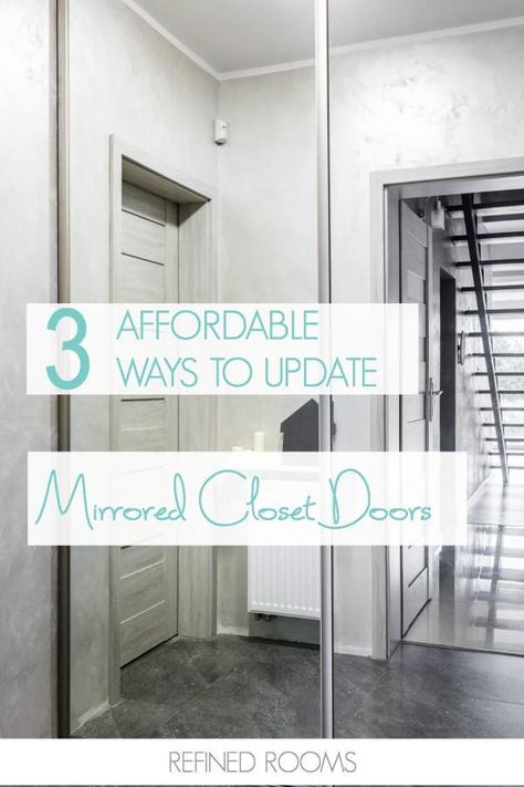 Got outdated mirrored closet doors? Check out these 3 affordable ways to update mirrored closet doors! Diy Mirror Closet Doors Makeover, Update Mirror Closet Doors, How To Update Mirrored Closet Doors, Update Sliding Closet Doors, Update Mirrored Closet Doors, Sliding Mirror Closet Doors Makeover, Redo Mirror, How To Update Sliding Closet Doors, Mirrored Closet Doors