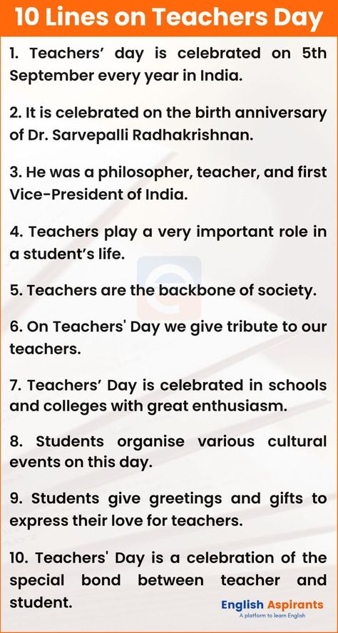 10 Lines on Teachers Day Teachers Day Speech By Teacher, Speech On Teachers Day In Hindi, Teachers Day Lines In English, Short Speech About Education, Teachers Day Speech In Hindi, Article On Teachers Day, Lines For Teachers Day, Teachers Day Essay, Teachers Day Speech In English