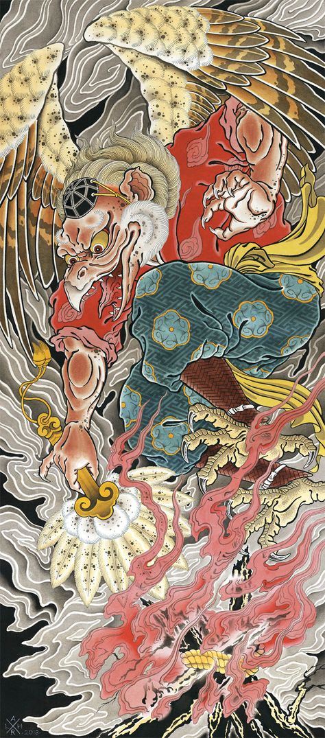 AR - Draw of the Orient - Tengu AR - Draw of the Orient - Tengu (Prints) Japanese Tengu Tattoo, Tengu Tattoo Design, Tengu Art, Raijin Tattoo, Tengu Tattoo, Badass Drawings, Arte Ninja, Japan Tattoo Design, Japanese Mythology