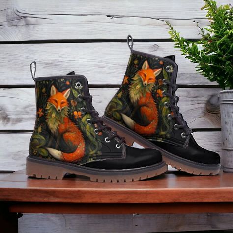 Painted Leather Boots, Fox Boots, Witchy Boots, Diy Converse, Designed Shoes, Lightweight Boots, Vegan Leather Boots, Bohemian Aesthetic, Vegan Boots