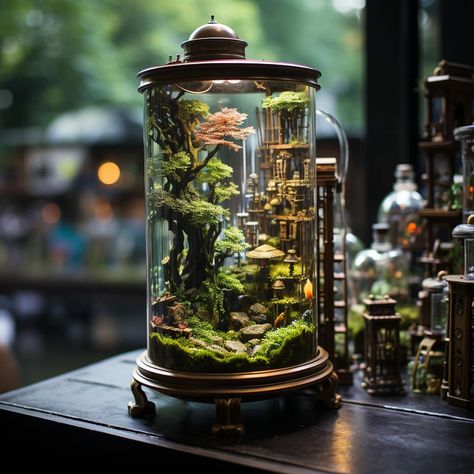 Gothic Terrarium, Steampunk Terrarium, Glass Jar Diy, Plants Terrarium, Desk Plant, Fish Tank Terrarium, Terrarium Ideas, Beautiful Terrariums, Home Decor Minimalist