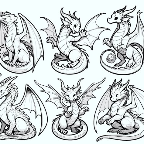 Digital Dragon Images Pack Fantasy Dragons Instant Download - Etsy Vietnam Dragon Lineart, Sock Projects, Draw Challenge, Fantasy Dragons, Diy Paintings, Pyrography Patterns, Cute Dragon, Draw Ideas, Dragon Images