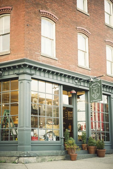 French Store Fronts, Retail Store Exterior, Cute Store Fronts, Green Doors, Ann Street Studio, Jamie Beck, Brick Store, Dressing Design, Shop Facade