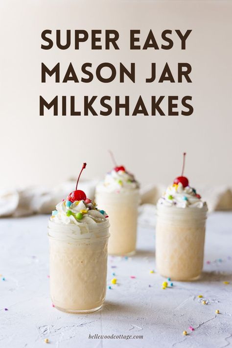 No blender needed for these easy Mason Jar Milkshakes. Making a milkshake without a blender is easy and doable. All you need is ice cream, a little milk, your favorite mix-ins, and a mason jar! If you don't have a mason jar handy, I provide tips on alternate containers to use for this easy ice cream recipe. Mason Jar Ice Cream, Mason Jar Ice Cream Recipe, Ice Cream Mason Jars, Homemade Milkshake, Mason Jar Desserts, Ice Cream Containers, Easy Ice Cream Recipe, Dessert In A Jar, Individual Desserts