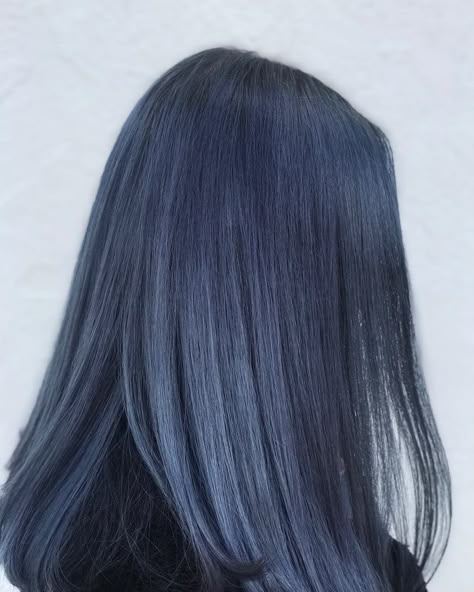 Ash Navy Hair, Subtle Blue Hair, Smoky Blue Hair, Hair Colour Styles, Ash Blue Hair, Grey Hair Colour, Blue Grey Hair, Denim Hair, Grey Hair Dye