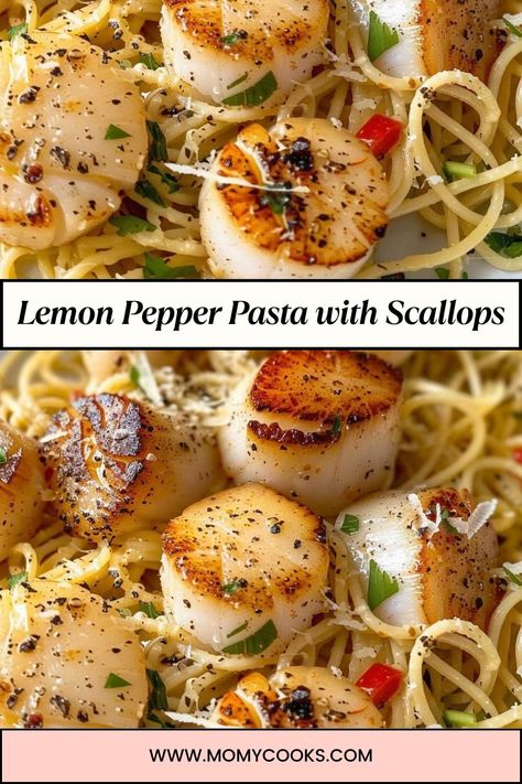 When it comes to pasta dishes, few are as elegant and flavorful as Lemon Pepper Pasta with Scallops. This dish combines the fresh zestiness of lemon with the rich, tender sweetness of scallops, creating a perfect harmony of flavors. The pasta serves as a delightful base, soaking up the tangy lemon sauce, while the scallops add a touch of sophistication. This recipe not only impresses at dinner parties but is also simple enough for a cozy weeknight meal. Lemon Scallops Pasta, Scallop Scampi Pasta, Lemon Seafood Pasta, Scallop Pasta Recipes, Shrimp And Scallop Pasta, Scallop And Shrimp Pasta, Scallops And Pasta, Scallops Pasta, Pasta With Scallops