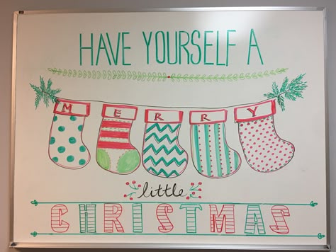 “Have Yourself a Merry Little Christmas”. Illustration adapted from a chalkboard design. Whiteboard Christmas Drawings, Christmas Drawing On Whiteboard, White Board Ideas Christmas, Marker Board Drawings, Christmas Whiteboard Drawings, Holiday White Board Ideas, Whiteboard Art Christmas, White Board Christmas Drawings, Holiday Whiteboard Ideas