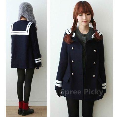 Warm Enough? Keep this coat!! Korean Sailor High Quality Woolen Coat Double Brest SP130220  shop on spreepicky.com  has grey as well  we offer plus size too! #sailorcoat by spreepicky Sailor Coat, Sailor Jacket, Sailor Suit, The Sailor, Fashion Articles, Navy Grey, Precious Memories, Woolen Coat, Indie Brands