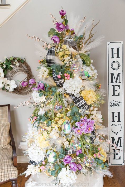 Do you love the idea of a year 'round Christmas tree? Here is a fun seasonal tree idea for spring and easter. All sources linked in my blog post. #momcandoanything #springdecor #easterdecor #yearroundchristmastree #seasonaltree #seasonaldecor #homedecor #seasonalhomedecor Easter Christmas Tree, Seasonal Tree, Home Improvement Diy, Easter Home Decor, Farmhouse Easter, Summer Trees, Easter Tree Decorations, Summer Christmas, Spring Tree