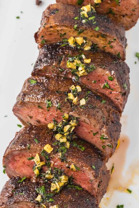 This venison backstrap recipe is perfect for a special occasion. It’s incredibly tender and flavorful, with a simple seasoning rub and a good sear. The garlic butter sauce is the perfect finishing touch. It's also keto-friendly. The best venison recipe! Deer Meat Backstrap Recipes, Venison Grill Recipes, Recipes For Deer Backstrap, Elk Tenderloin Marinade, Easy Backstrap Venison Recipes, Venison Sauce Recipes, Grilled Deer Backstrap Recipes, Venison Backstrap Recipes Instant Pot, Backstrap Crockpot Recipes