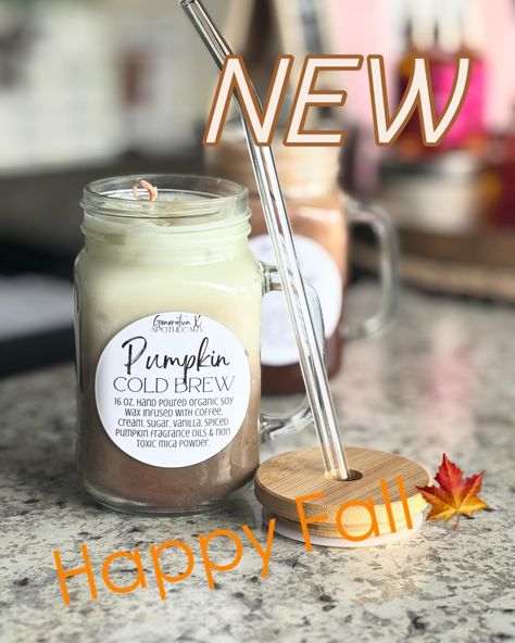 Happy Fall🎃👻🍁 new item in boutique & online! Pumpkin Cold brew. This adorable candle is set in a reusable mug and includes a lid and straw! @marconichiropracticandwellness Candle In A Mug, Pumpkin Cold Brew, Fall Notes, Coffee Notes, All Spice, Gel Wax, Pumpkin Coffee, Mug With Lid, Glass Straws