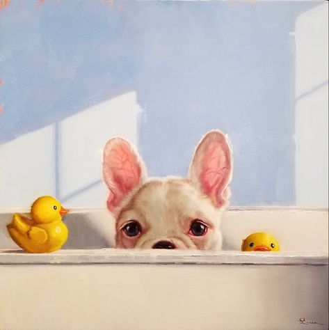 Lucia Heffernan | Bath Pals Lucia Heffernan, Dog Poster, Cute Cartoon Wallpapers, Acrylic Painting Canvas, Animal Paintings, Dog Art, Drawing Inspiration, Ducks, Pet Portraits