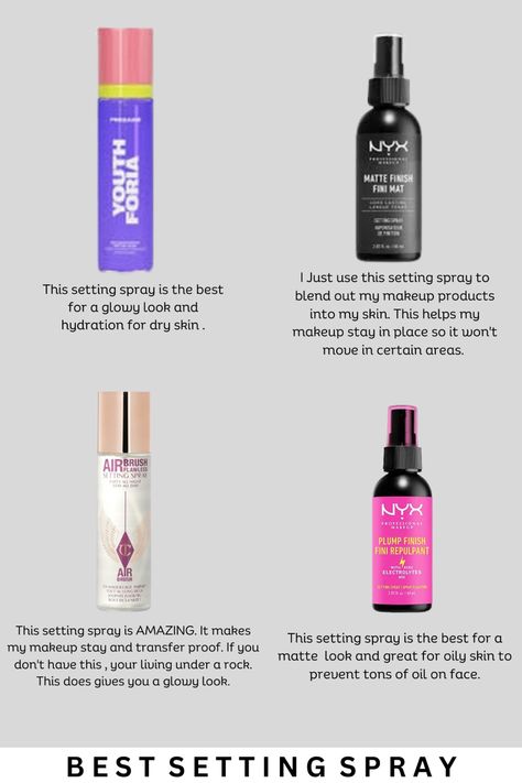 Matte setting spray , nyx matte setting spray , charlotte tilbury setting spray, youthforia pink setting spray Recommended Setting Spray, Best Setting Spray For Combination Skin, Best Setting Spray For Dry Skin, Best Setting Spray Drugstore, Best Setting Spray For Oily Skin, Setting Spray For Oily Skin, Best Drugstore Setting Spray, Best Setting Spray, Drugstore Setting Spray