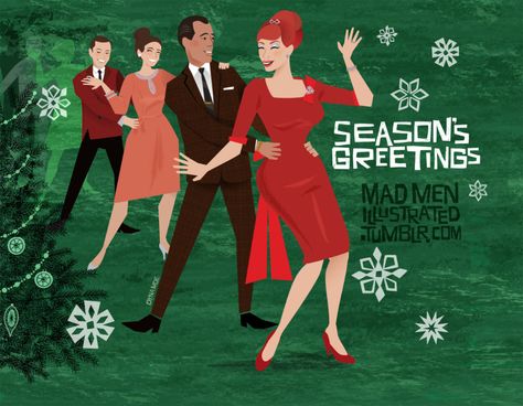 Mad Men Illustrated Conga Line, Mad Men Party, Vintage Christmas Party, Christmas Cocktail Party, Don Draper, Mad Men Fashion, Mad World, Sleigh Ride, Christina Hendricks