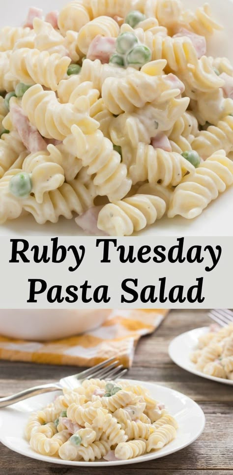 Quick and easy ranch pasta salad. like they serve at Ruby Tuesday. via @peartreechefs Ham Pea And Cheese Pasta Salad, Green Pea Pasta Salad, Ham Ranch Pasta Salad, Easy Pasta Lunch Recipes, Salad Bar Recipes, Homemade Ranch Pasta Salad, Pasta Salad Recipes With Ranch, Pea And Cheese Pasta Salad, Easy Ranch Pasta Salad Recipes