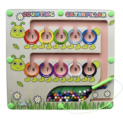 Magnetic Color and Number Maze - Magnetic Puzzles for Toddlers for Over 3 Years of Age, Magnetic Montessori Toys for Baby Toddlers Kids – Wooden Board Puzzles Toddler Activities Counting Caterpillar, Number Maze, Montessori Busy Board, Therapy Games, Toys For Toddlers, Board For Kids, Puzzles For Toddlers, Busy Board, Montessori Toddler