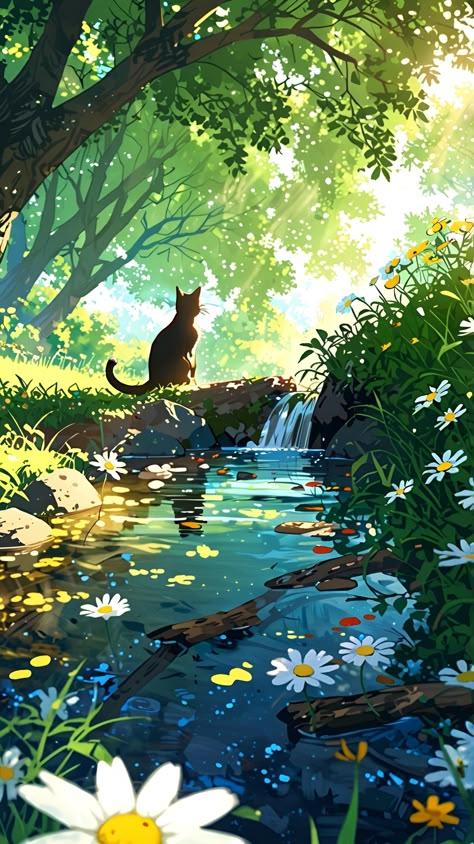 Eine ruhige Natur-Landschaft Scenery With Animals, Koi Fish And Lily Pads, Anime Nature Wallpaper, Sulu Boya Çalışmaları, Buildings To Draw, Desktop Wallpaper Hd 1080p, Wallpapers Cat, Fun Backgrounds, Anime Nature