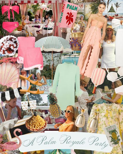 A Palm Royale Party - Monica Gisele Palm Springs Party Outfit, Slim Aarons Pool Party, Palm Royale Party Outfit, West Palm Beach Bachelorette Theme, Palm Beach Bridal Shower Theme, Resort Themed Party, Palm Royale Bachelorette, Palm Beach Party Theme, Palm Royale Party Theme