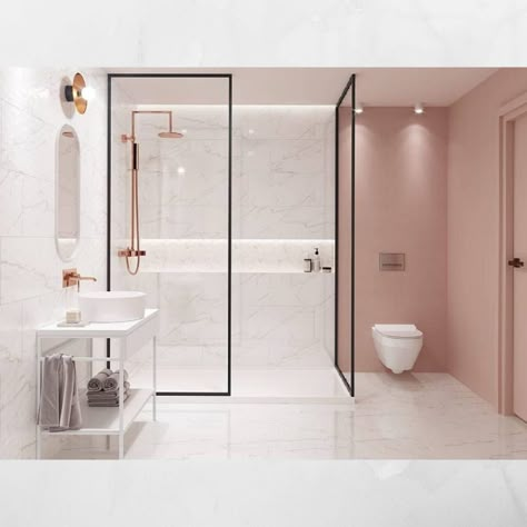 What is contemporary interior design? [be inspired] | tilen.space Bad Inspiration, Bathroom Design Luxury, Pink Bathroom, Contemporary Interior Design, House Bathroom, Pink Walls, White Bathroom, Design Case, Cheap Home Decor