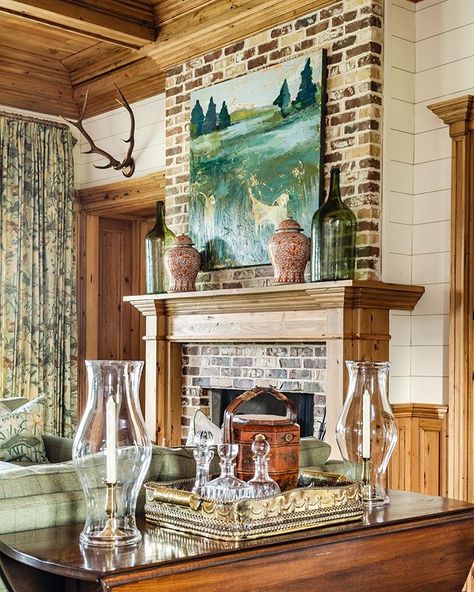 Son’s Retreat – A Retreat Indeed — James Farmer James Farmer Interiors, Farmer Design, James Farmer, Brick Hearth, Farmhouse Fireplace, House Blend, Brown Furniture, Small Houses, Traditional Living