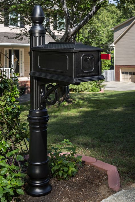 Front Porch Pavers, Mailbox Update, Wrought Iron Mailbox, Double Mailbox, Double Mailbox Post, Landscaping Boulders, Diy Mailbox Ideas, Home Exterior Remodel, Iron Mailbox