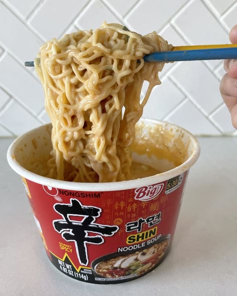 TikTok Brie Shin Ramyun Recipe Review | Kitchn Creamy Shin Ramyun, Shin Ramyun Hack, Shin Ramen Hacks, Ramen Hacks, Shin Ramyun, Easy Ramen, Spicy Ramen, Spicy Noodles, Ramen Recipes