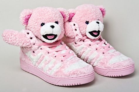 Adidas_ObyO_JS_BEAR_2-1 Jeremy Scott Adidas, Ugly Shoes, Pink Teddy Bear, Adidas Shoes Women, Pink Teddy, Nike Shoes Outlet, Nike Shox, Jeremy Scott, Nike Shoes Women